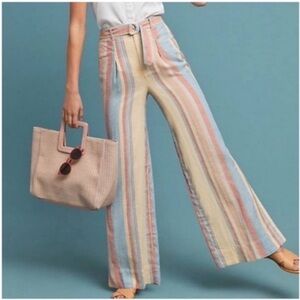 Anthropologie Wide Leg Striped Linen Pants Size 12